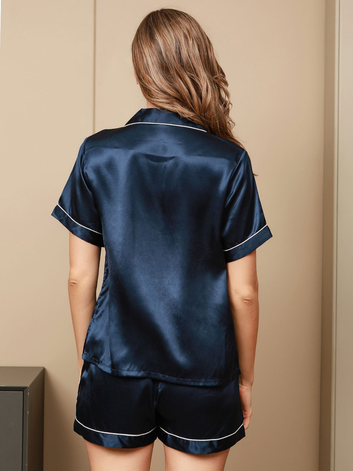 Damer 100% Morbærsilke Pyjamasæt med Korte Ærmer